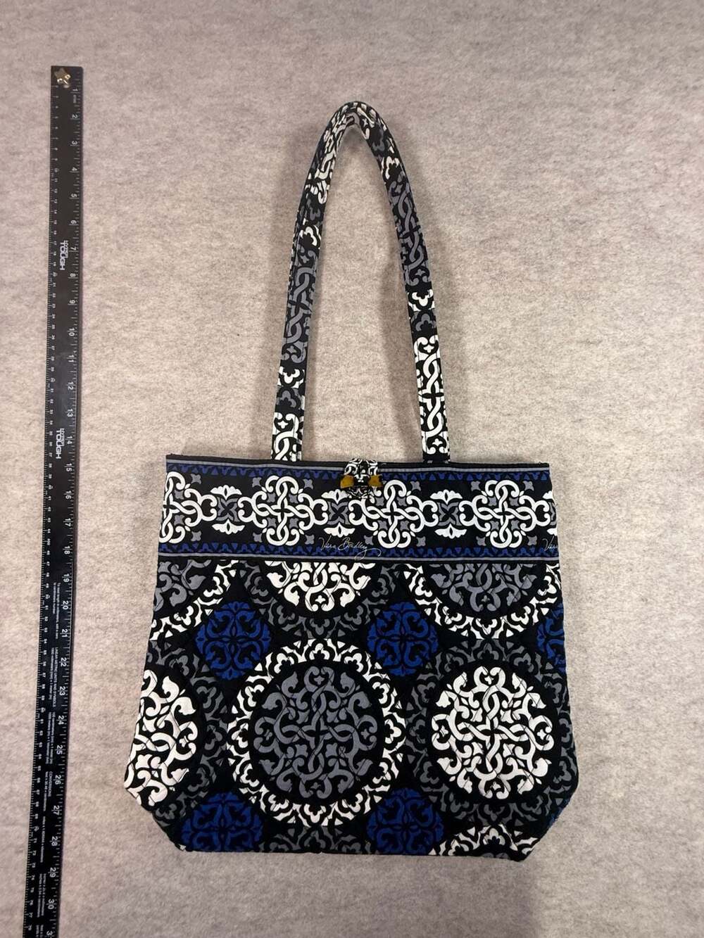 Vera Bradley Quilted Cotton Tote Bag in Blue and Black Geometric Print